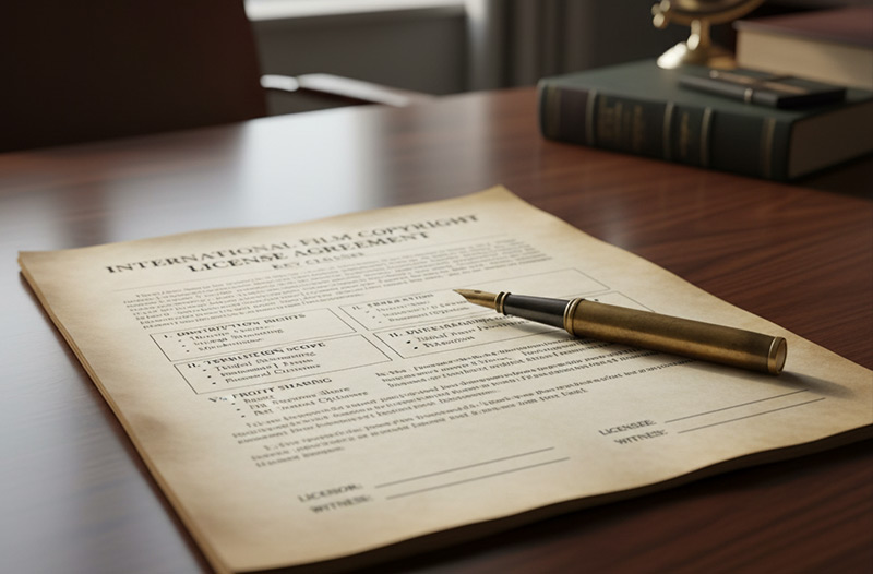 نمونه‌ای از بندهای حیاتی در قرارداد کپی رایت بین‌المللی، با متن قراردادی و فضای خالی برای امضا